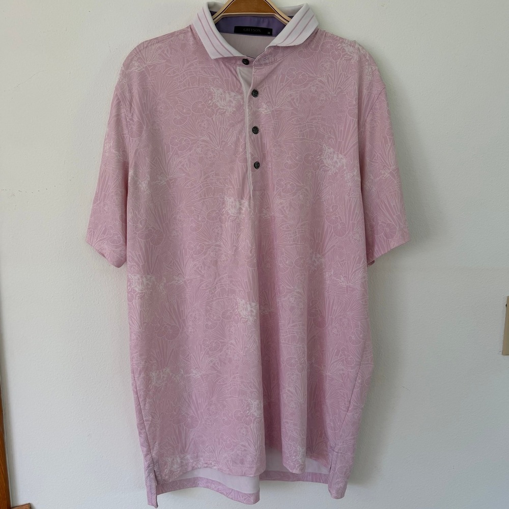 Greyson Clothiers Mens Pink Tropical Floral Wolf Golf Polo Shirt Size Medium